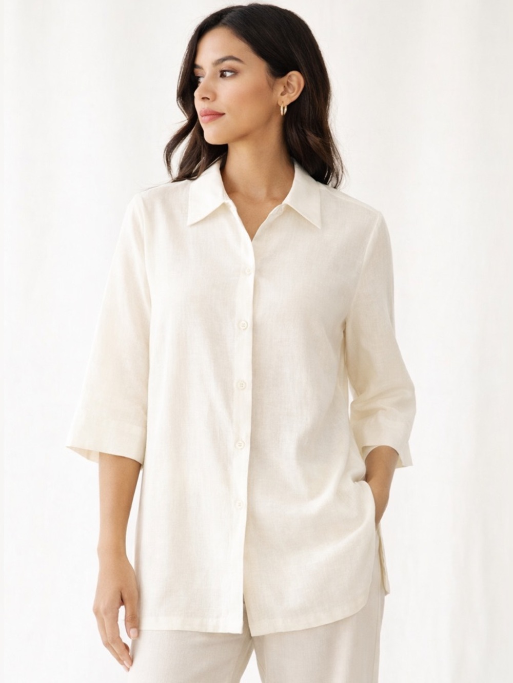 SC&CO Linen Rayon Minimalist Button Shirt Quiet Luxury Lagenlook Sz M